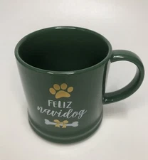 Feliz Navidog Green Christmas Coffee Cup Mug Dog Bone Paw Print Threshold NEW