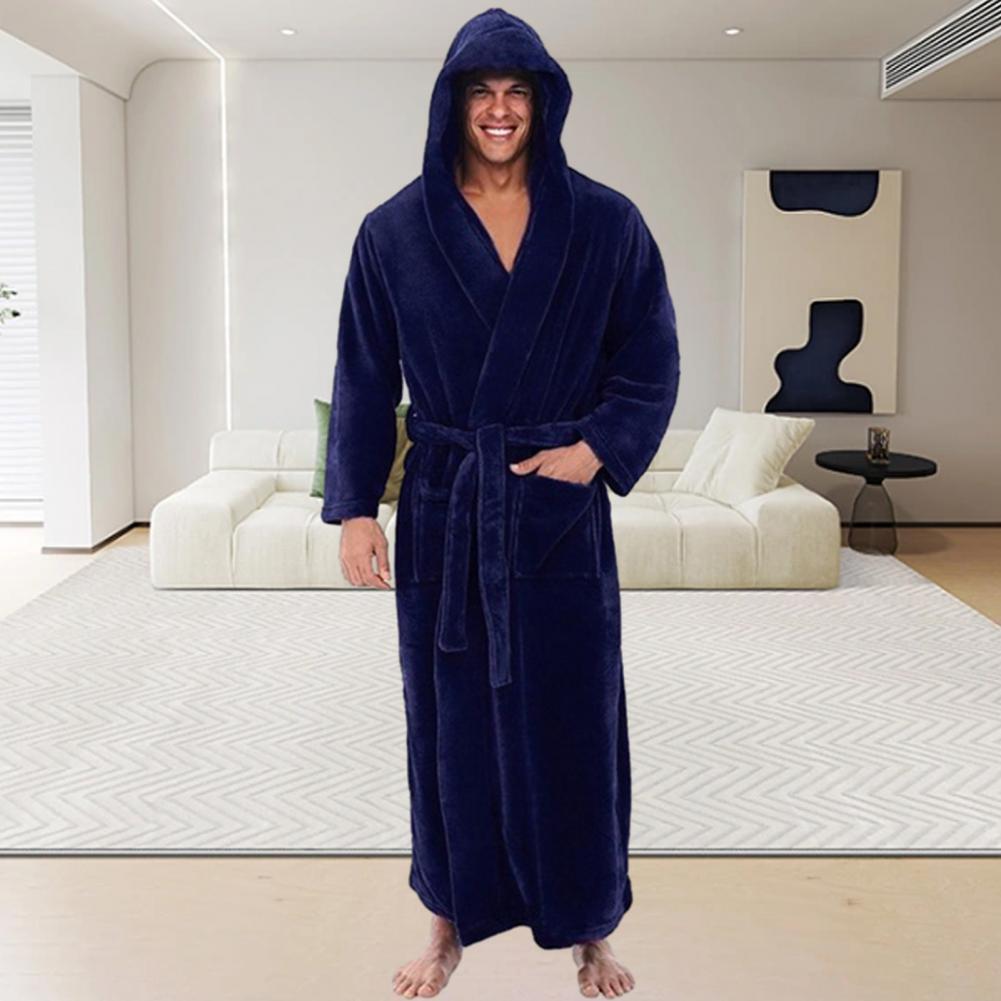 Men's Hooded Bathrobe Terry Cotton Cloth Robe Shawl Collar Men Bathrobe