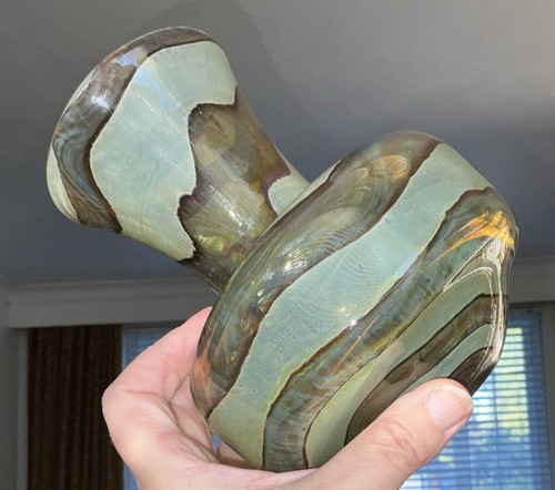 MID CENTURY MDINA EARTH TONES SPIRAL STRIPE VASE 6.75” MICHAEL HARRIS ART GLASS - Picture 5 of 8