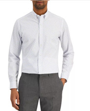 60 Club Room Long Sleeve Slim Fit Ditsy Floral Shirt, White/Blue, Sz S 14-14.5