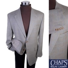 Chaps Ralph Lauren Sport Coat Blazer 44R Houndstooth Silk-Wool 2-Button Jacket