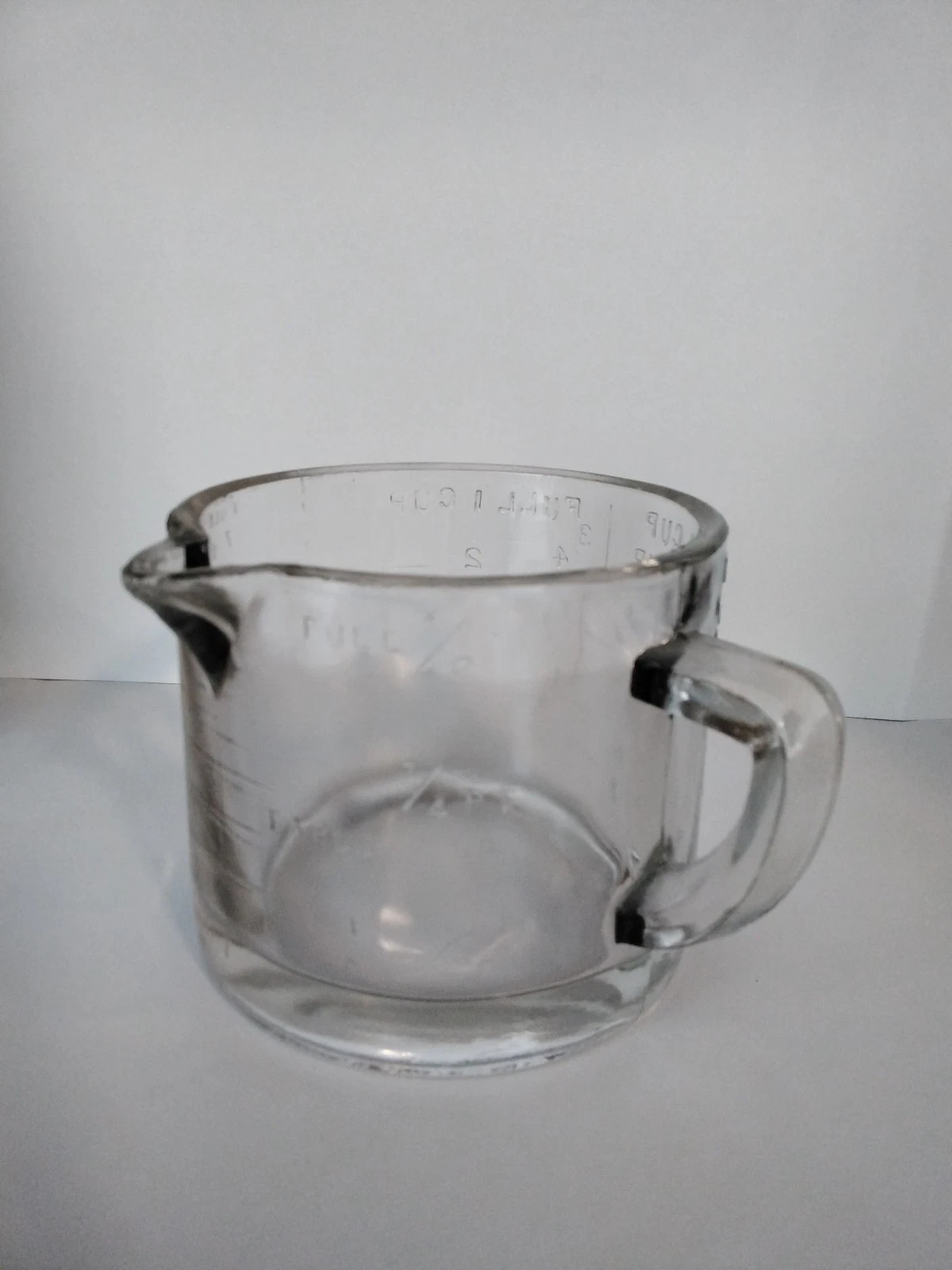 Old EAPG-era Heavy Clear Glass 1 Cup Capacity Measuring Cup W/ Unusual Marks.