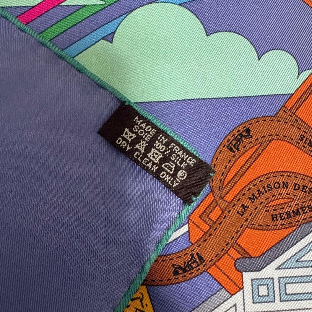 HERMÈS carré 90 Maison des Carrés Purple Silk Scarf Rare Excellent Condition image 8