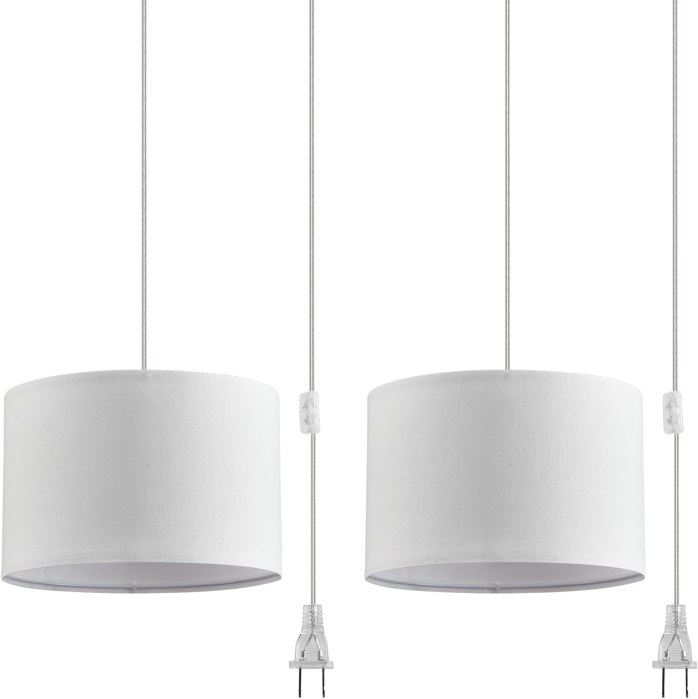 2 Pack Plug in Pendant Light, Hanging Light with 15Ft Clear Cord, On/Off Swit...