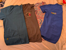 Women  s XL Medical Scrub Tops Lot of 4 Blue Gray Pink Most Are New Without Tags