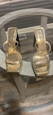 Jeffrey Campbell Gold Leather Platform Sandal Heel Shoe Size 9