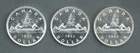 Lot of Three - 2 x 1953 , 1954 Canada Dollar Coins - 1.8 Troy Ounces of Silver