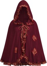 Little Red Riding Hood Cloak Costume Adult Velvet Red Cape with Hood Hallowee