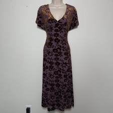 Taylor Women Babydoll Midi Dress Purple Brown Floral Burnout Velvet Whimsigoth