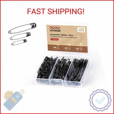 XKDOUS Safety Pins - 150 Pcs Assorted Sizes Black Pins Bulk - Small Large Heav
