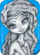 Original ACEO Jenivieve Design Hand-Painted Fantasy Big Eyes Elf Art Surrealism