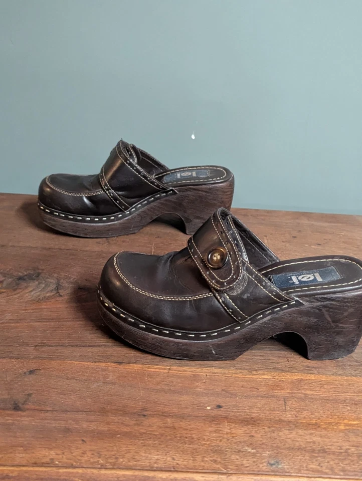 Vintage 90s Grunge Goth EDM Womens 8.5 Chunky Platform Wedge Clog Shoes Brown - Image 3 of 4