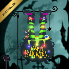 Illuminated Halloween Garden Flag Witch Feet Yard Decor 12x18 In Outdoor Banner