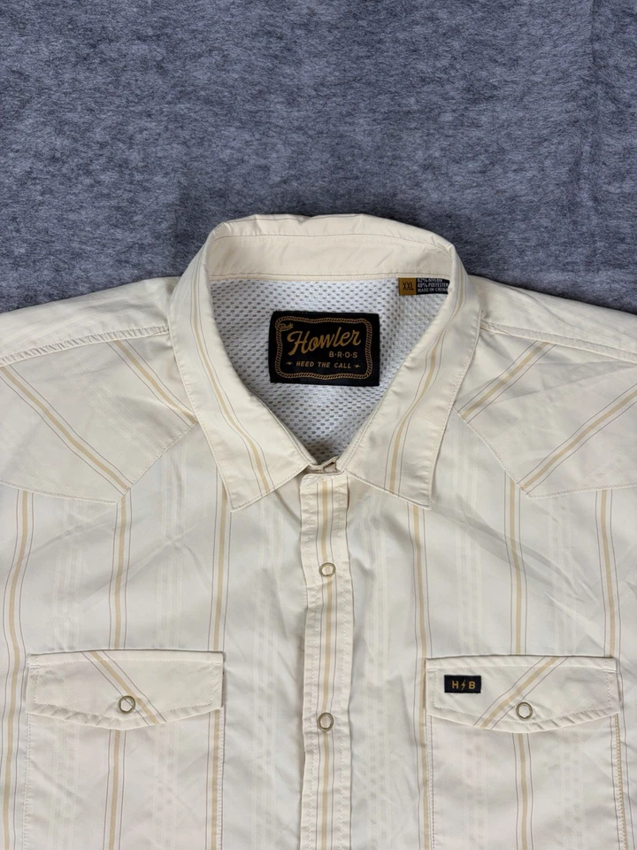 Howler Bros Shirt Mens 2XL Beige Striped H Bar B Tech Snap Long Sleeve Outdoors - Image 2 of 4
