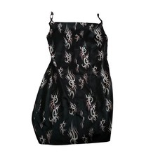 Urban Outfitters Tribal Flame Satin Mini Dress Off-Black Cowl Neck Large NWT