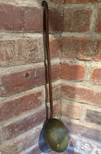 Antique~Hand Forged Brass Iron~Ladle Serving Spoon~Iron Handle~Copper Rivets 16”