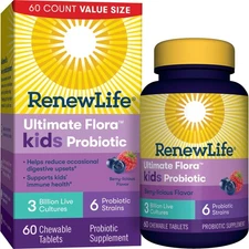 Renew Life Kids Chewable Probiotic, 3 Billion CFU, Berry, 60 Tablets