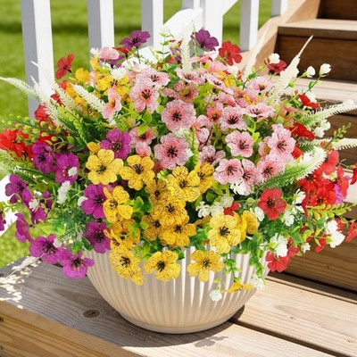HOHOTIME 18 Bundles Artificial Flowers for Outdoors, Spring Fake Plastic Flor...