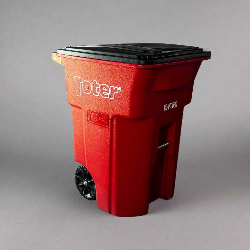TOTER Biohazard Trash Can with Wheels 96 GAL Red V0440880