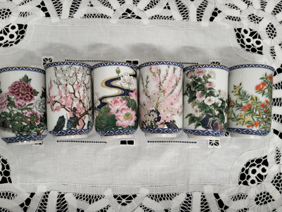 1981 Franklin Porzellan Set 6 Tassen - Kinuko Yamabe Design Japan Limited Edition