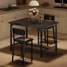 Dining Table Set for 2 W/Footrest & Backrest, Counter Height Table with 2 Uph...