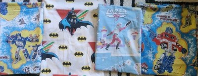 *4* VTG 80's Transformers Batman Lazer Tag Twin Flat Sheet Lot Cartoon Retro