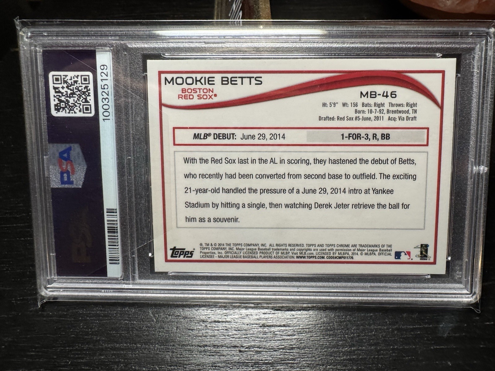 2014 Topps Chrome Update Mookie Betts MB46 (RC) PSA 10 Gem Mint Dodgers view 3