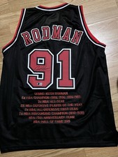 Chicago Bulls Dennis Rodman Signed Autographed Black Stat Jersey BAS COA HOF