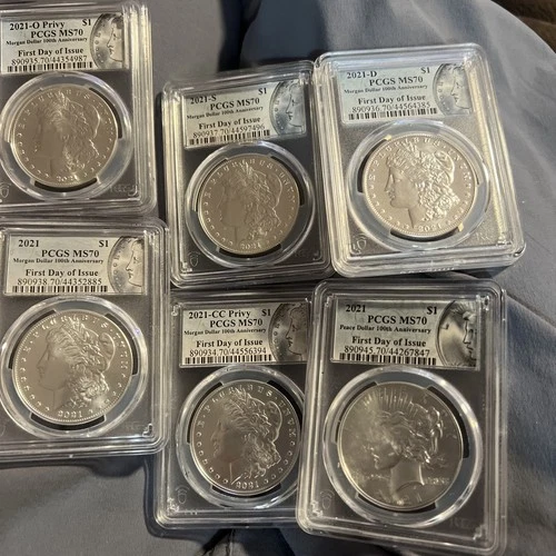 2021 Morgan & Peace Dollar 6-Coin Set PCGS MS70 FDI 100th Anniversary