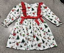 New Festive Grinch Print Dress with Red Accents 6/7 Red Bows