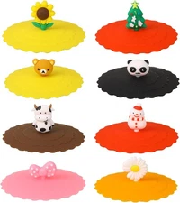 8 Pcs Silicone Cup Lids Mug Cover Colorful Anti-dust Coffee Cup Mug Covers Cute 