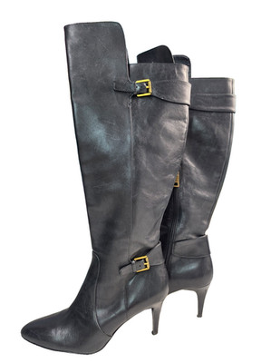 Lauren Ralph Lauren Philena Black Leather Knee High Heel Boots Womens 8.5 B