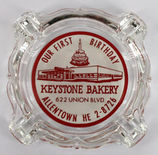 Vintage Marketing Glass Ashtray Keystone Bakery Allentown Pennsylvania PA