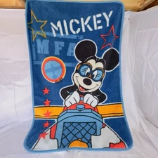 Disney Mickey Mouse Baby Blanket Driving Car Stars Blue Fleece Throw Lovey 30x45
