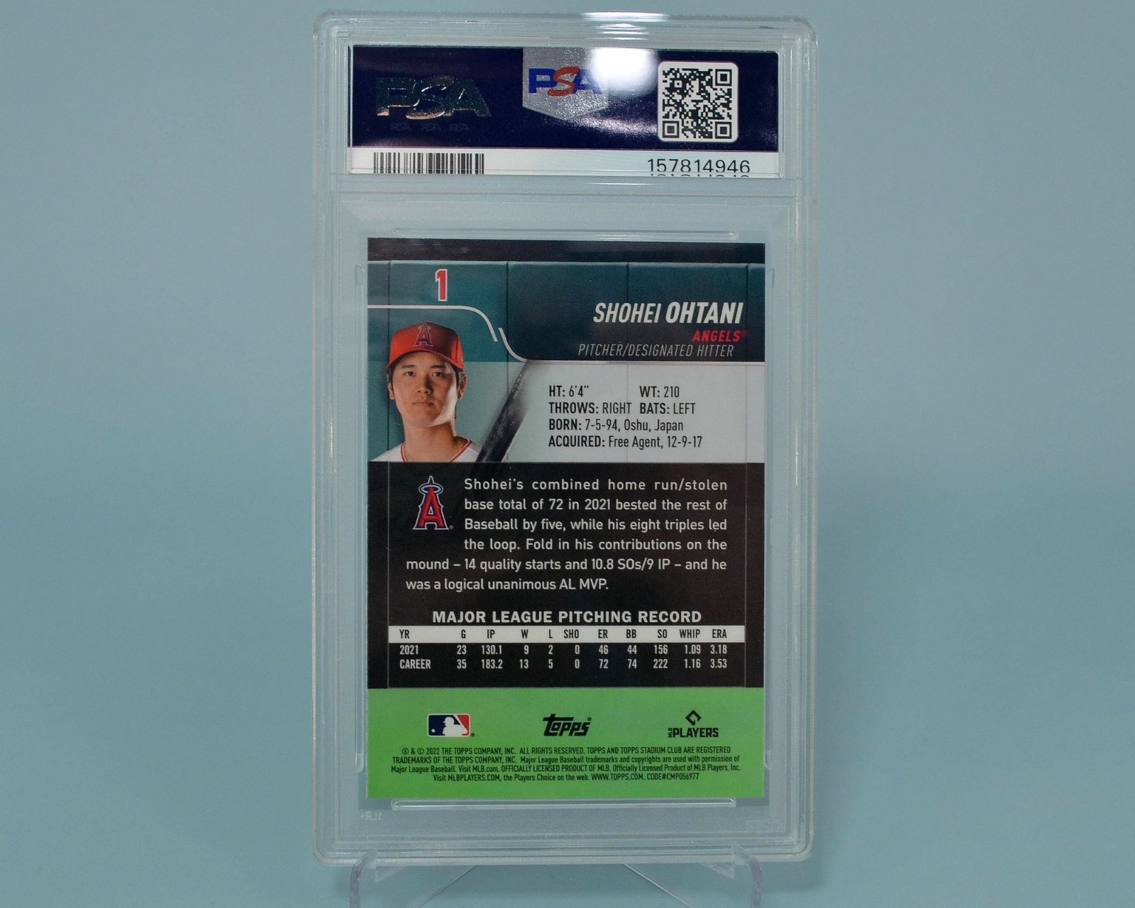 Shohei OHTANI 2022 Topps Stadium Club Chrome PSA 10 view 2