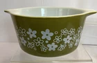 Vintage Pyrex Green Crazy Daisy Spring Blossom Casserole Dish 473 1 Quart Retro