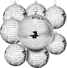 8 Pcs Large Disco Ball Set Silver Mirror Disco Reflective Ball with Hanging Ring
