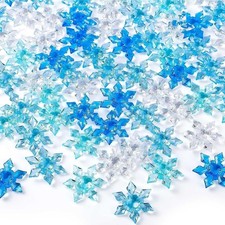 240Pcs Winter Acrylic Snowflake Ornaments 3D Blue Translucent Snowflake Cryst..
