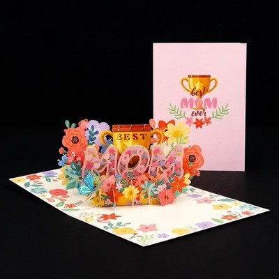 Mother s Day Pop Up Gift Card    Best Mom Ever  3D Greeting Card for Mom