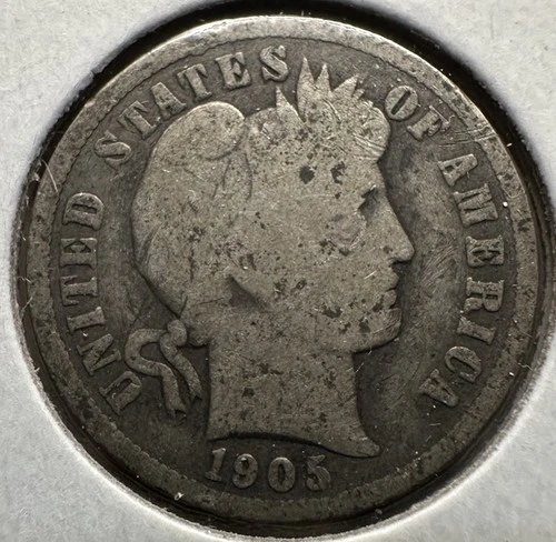1905 BARBER DIME 90% SILVER G-VG DETAILS PHILADELPHIA MINT