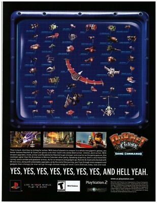 2003 Ratchet & Clank Going Commando Print Ad, Video PS2 Weapons Insomniac Yes