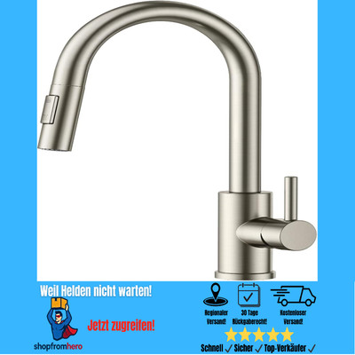 Stainless Steel Kitchen Tap | High Arc Pull-Out Shower | 360° Swivel
