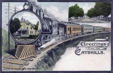 Vintage Train Catskill Greetings, Grand Gorge NY Postcard Copy