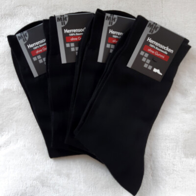 4 Paar MH Herren Socken reine Baumwolle ohne Gummi glatt schwarz 39 bis 46