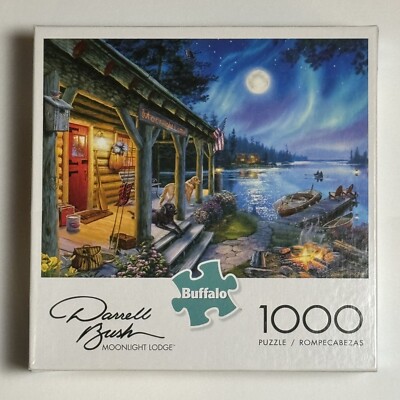 Buffalo Games Darrell Bush Moonlight Lodge 1000 Piece Puzzle New! #91210