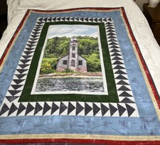 Grand Island Lighthouse Panel Patchwork Quilt Wall Hanging Hand Made 62  X 46  