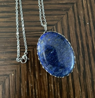 30x40mm Oval Lapis Lazuli 18  SP Necklace #1