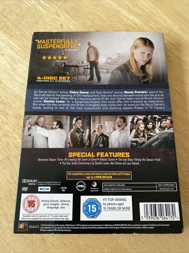 Homeland : Complete Third Season (2013) 4 DVD Box Set Cert 15 Claire Danes 3 - Image 2 of 3