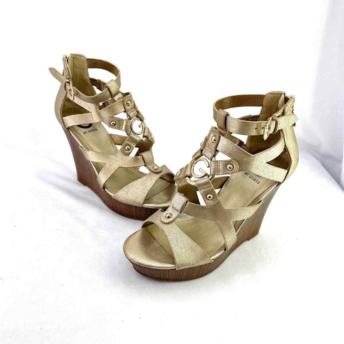 G by Guess Strappy Gold Wedge 4 1/2 