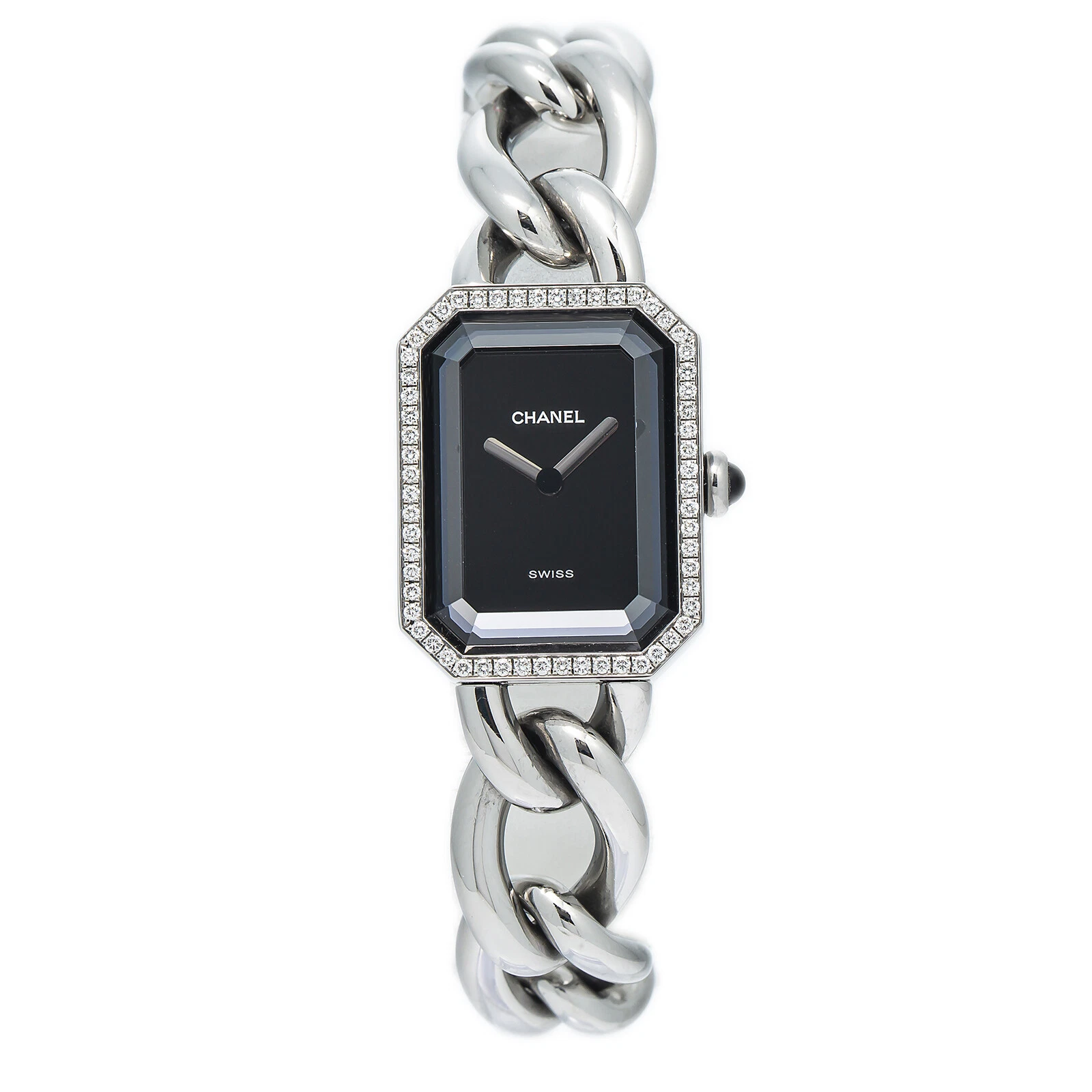 Chanel Premiere Gourmette Chain H7021 Orologio da Donna Diamante Nero Fabbrica 20x26 mm